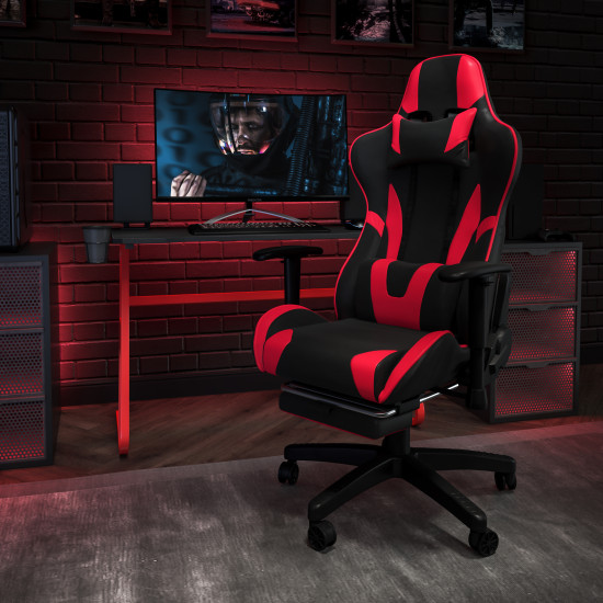 Gaming Desk and Footrest Reclining Gaming Chair Set with Cup Holder and Headphone Hookdo21 D0100HEH3XU