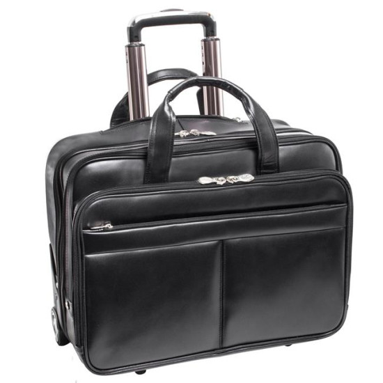 McKlein 87855 Bowery Leather Wheeled Non - Detachable Laptop Briefcase - Blacksog MCKLN5228